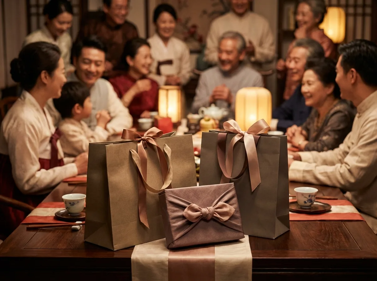 台灣客製送禮紙袋使用情境，品牌禮品紙袋在節慶送禮場合的展示。