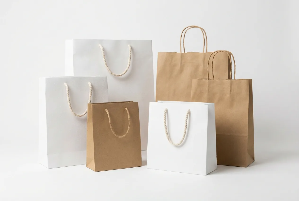 手提紙袋訂製指南，品牌手提紙袋尺寸規格與提把材質選擇說明。