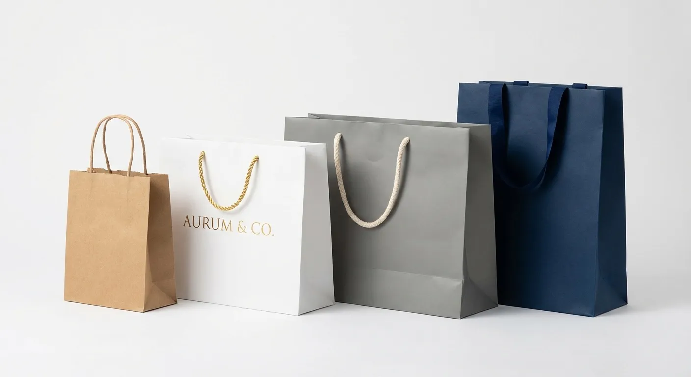 多款品牌紙袋、提袋與零售紙袋陳列