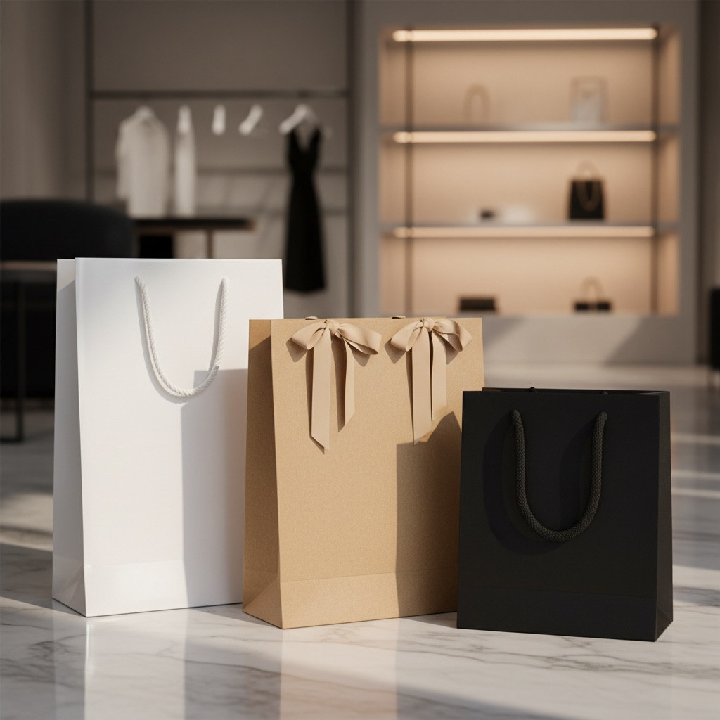 服飾品牌紙袋與提把展示